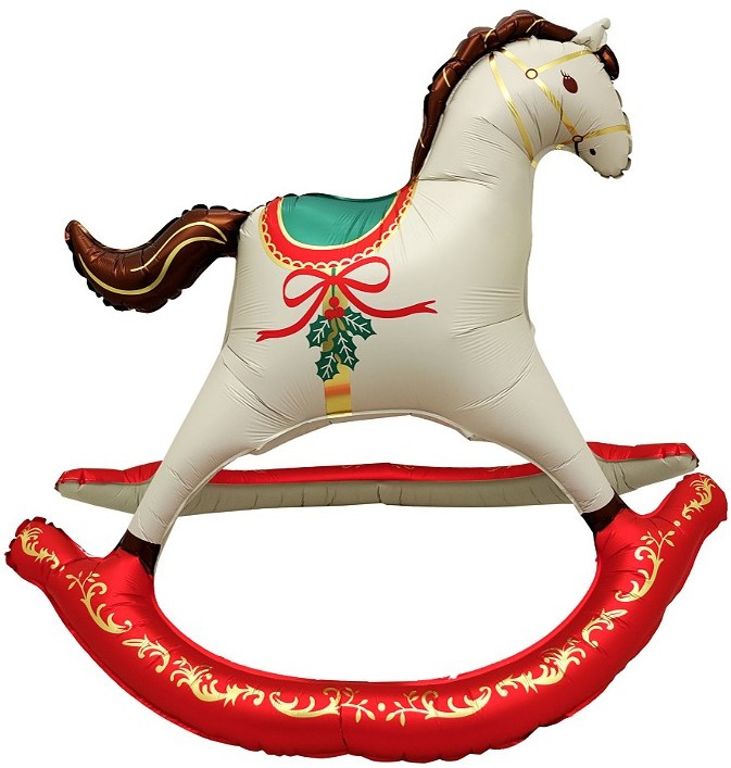 Шар (43''/109 см) Фигура 3D, Лошадка Качалка, Новогодняя, Сатин, 1 шт. в уп. фото 1 &mdash; МамаЭмма