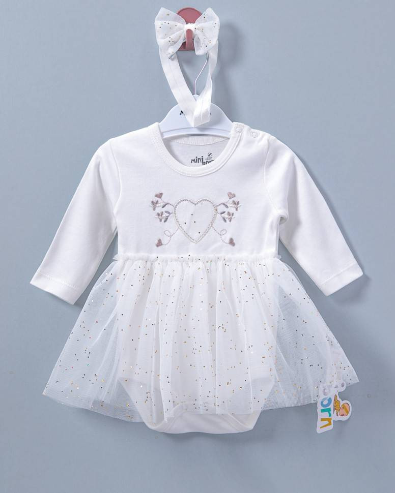 Боди-платье с искорками и повязка MiniBorn, белый фото 1 &mdash; МамаЭмма