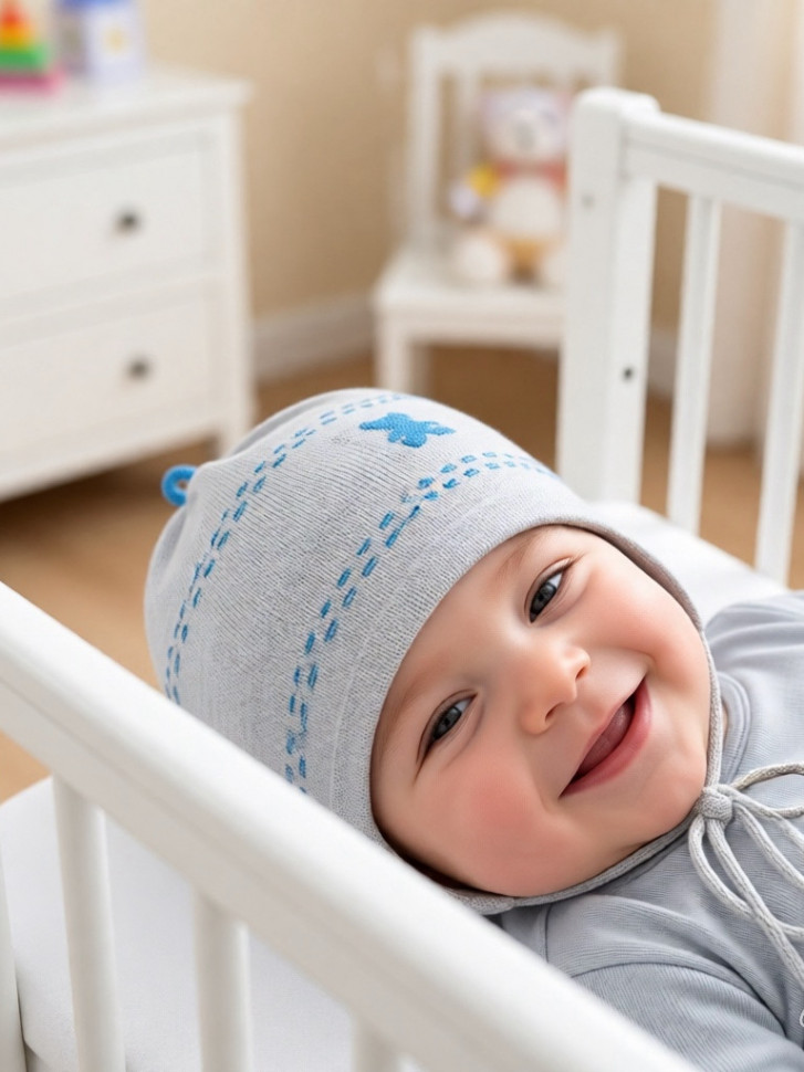 Шапочка вязаная для малышей Jamiks Bambino тонкая хлопковая фото 1 &mdash; МамаЭмма