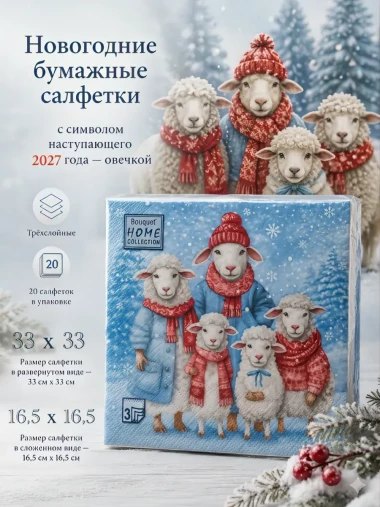 Новогодние бумажные салфетки символ 2027 года семья овец