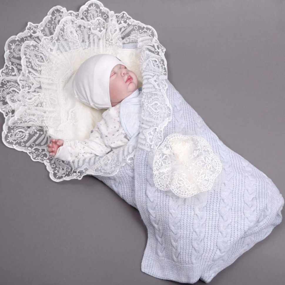 Конверт на меху Nipper с голубым пледом, уголком и лентой фото 1 &mdash; МамаЭмма